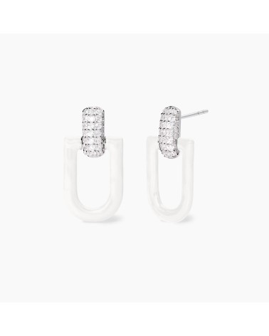 Pendientes Colgantes de Plata Esmaltada Blanca con Zirconitas Mabina | Joyería Onix Lugo