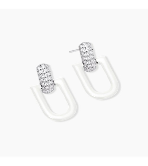 Pendientes Colgantes de Plata Esmaltada Blanca con Zirconitas Mabina | Joyería Onix Lugo