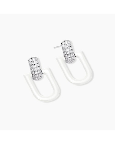 Pendientes Colgantes de Plata Esmaltada Blanca con Zirconitas Mabina | Joyería Onix Lugo