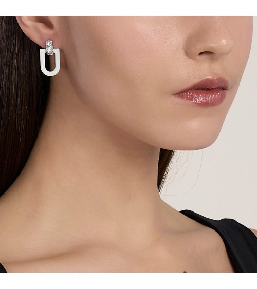 Pendientes Colgantes de Plata Esmaltada Blanca con Zirconitas Mabina | Joyería Onix Lugo