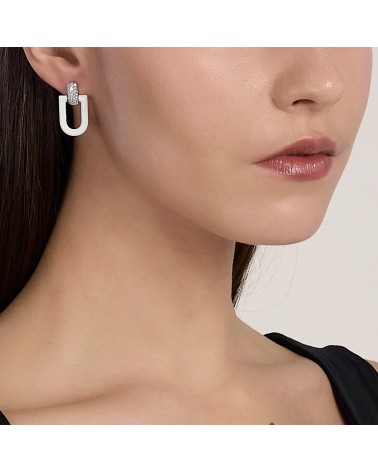 Pendientes Colgantes de Plata Esmaltada Blanca con Zirconitas Mabina | Joyería Onix Lugo