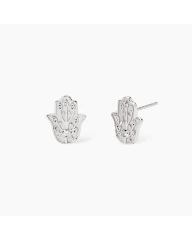 Pendientes de Botón Mano de Fátima en Plata con Zirconia Mabina | Joyería Onix Lugo