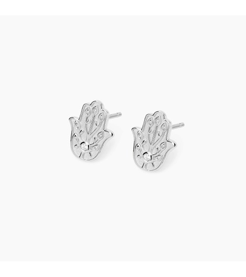 Pendientes de Botón Mano de Fátima en Plata con Zirconia Mabina | Joyería Onix Lugo