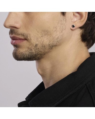 Pendiente de Plata para Hombre con Zirconita Negra y Perfil de Rombos Mabina | Joyería Onix Lugo