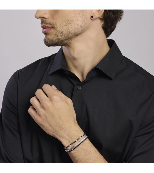 Pendiente Solitario de Plata para Hombre con Zirconita Negra Cuadrada Mabina | Joyería Onix Lugo