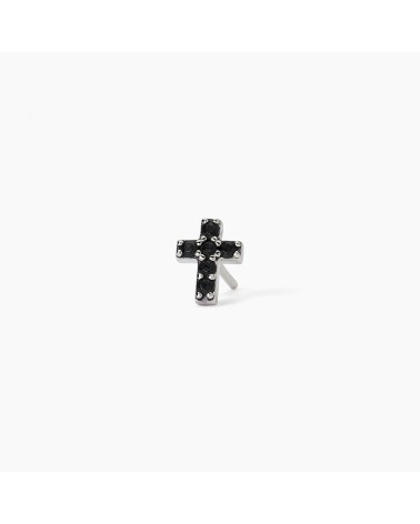 Pendiente de Plata para Hombre Cruz con Pavé de Zirconitas Negras Mabina | Joyería Onix Lugo