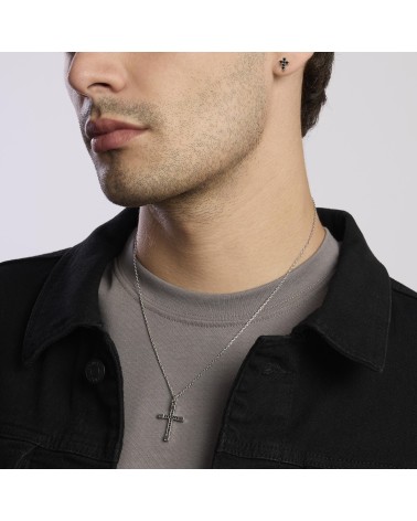 Pendiente de Plata para Hombre Cruz con Pavé de Zirconitas Negras Mabina | Joyería Onix Lugo