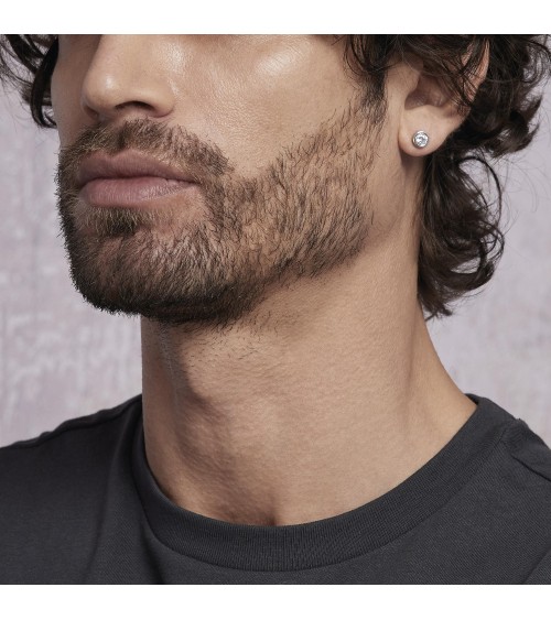 Pendiente de Plata para Hombre con Zirconita Blanca y Perfil de Rombos Mabina | Joyería Onix Lugo