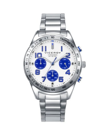 Pack Reloj Viceroy Niño Next Cronógrafo Acero Esfera Blanca + Pulsera Cruz Azul 401477-04 | Joyería Onix Lugo