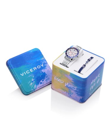 Pack Reloj Viceroy Niño Next Multifunción Acero Bisel Azul + Pulsera Cruz 401305-04 | Joyería Onix Lugo