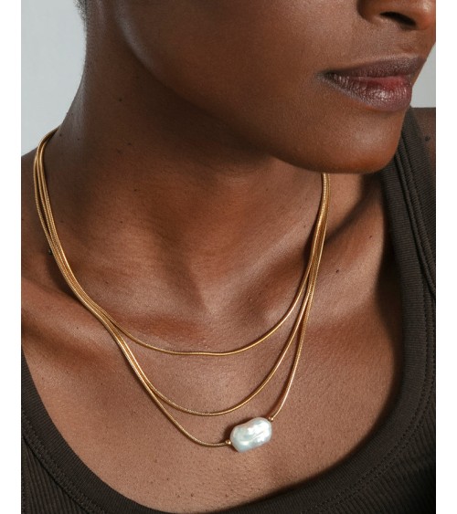 Collar Viceroy Chic Acero IP Dorado Triple Cadena y Perla Natural 75440C01012 | Joyería Onix Lugo