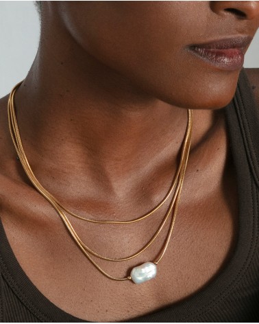 Collar Viceroy Chic Acero IP Dorado Triple Cadena y Perla Natural 75440C01012 | Joyería Onix Lugo
