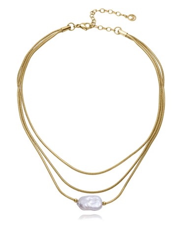 Collar Viceroy Chic Acero IP Dorado Triple Cadena y Perla Natural 75440C01012 | Joyería Onix Lugo