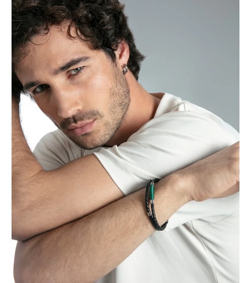 Pulsera Viceroy Hombre Magnum Piel Negra Cordón Verde y Acero 75442P01010 | Joyería Onix Lugo