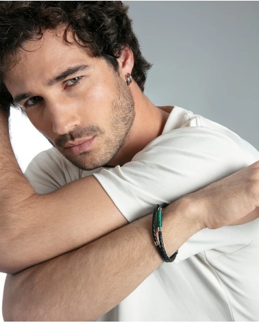 Pulsera Viceroy Hombre Magnum Piel Negra Cordón Verde y Acero 75442P01010 | Joyería Onix Lugo