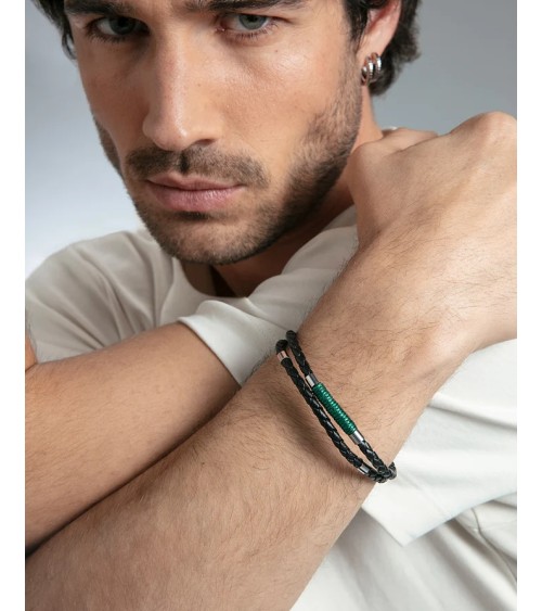 Pulsera Viceroy Hombre Magnum Piel Negra Cordón Verde y Acero 75442P01010 | Joyería Onix Lugo