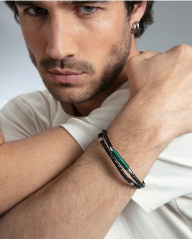 Pulsera Viceroy Hombre Magnum Piel Negra Cordón Verde y Acero 75442P01010 | Joyería Onix Lugo