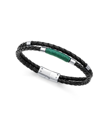 Pulsera Viceroy Hombre Magnum Piel Negra Cordón Verde y Acero 75442P01010 | Joyería Onix Lugo