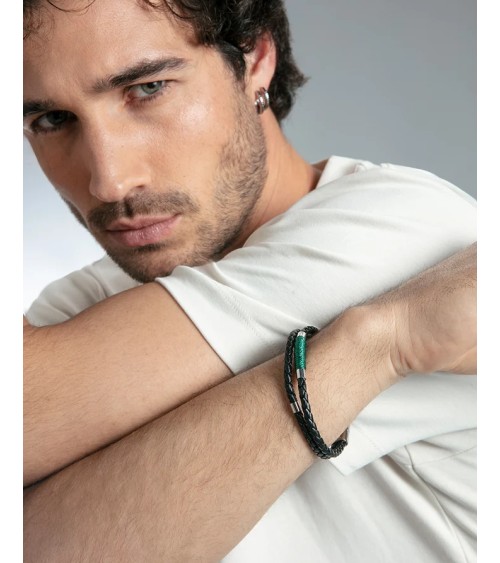 Pulsera Viceroy Hombre Magnum Piel Negra Cordón Verde y Acero 75442P01010 | Joyería Onix Lugo