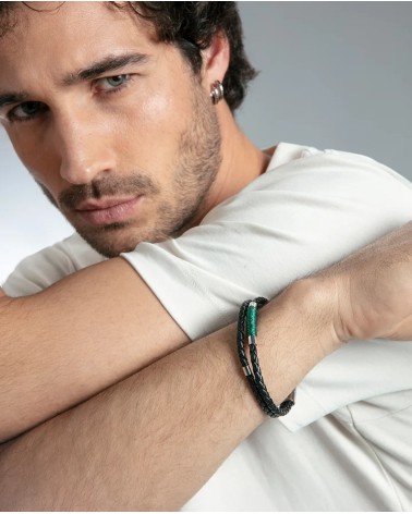 Pulsera Viceroy Hombre Magnum Piel Negra Cordón Verde y Acero 75442P01010 | Joyería Onix Lugo