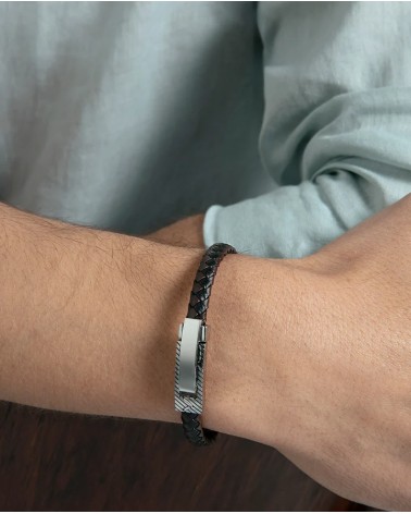Pulsera Viceroy Hombre Magnum Piel Trenzada Negra y Marrón 21,5 cm 75444P01010 | Joyería Onix Lugo
