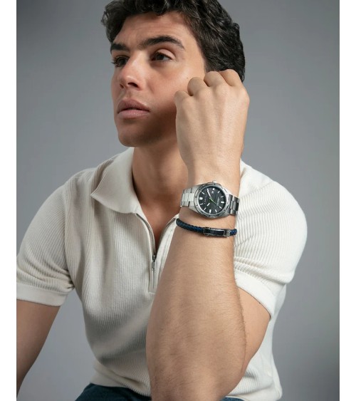 Pulsera Viceroy Hombre Magnum Piel Trenzada Negra y Azul 21,5 cm 75444P01013 | Joyería Onix Lugo