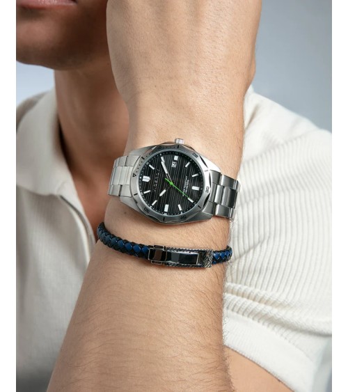 Pulsera Viceroy Hombre Magnum Piel Trenzada Negra y Azul 21,5 cm 75444P01013 | Joyería Onix Lugo
