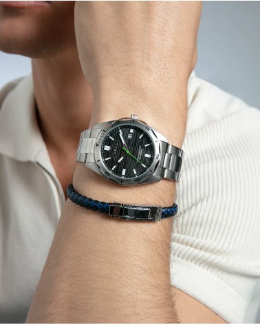 Pulsera Viceroy Hombre Magnum Piel Trenzada Negra y Azul 21,5 cm 75444P01013 | Joyería Onix Lugo