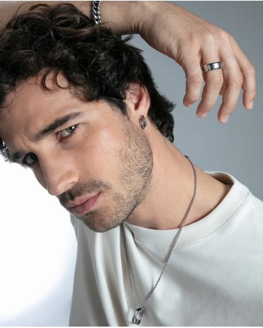 Pendientes Viceroy Hombre Magnum Aro Acero IP Negro Textura 1,6 cm 14373E01010 | Joyería Onix Lugo