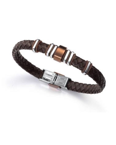 Pulsera Viceroy Hombre Piel Trenzada Marrón y Acero IP Cobre 6132P09011 | Joyería Onix Lugo