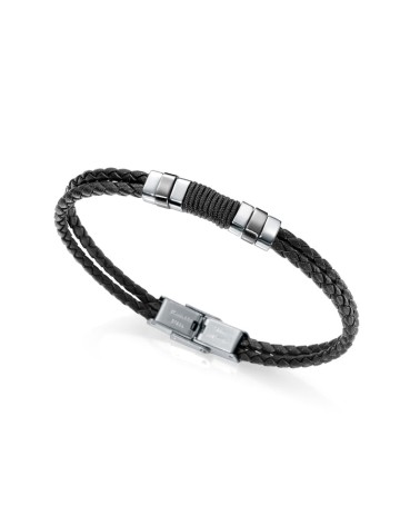 Pulsera Viceroy Hombre Air Piel Trenzada Negra Cordón y Acero 6456P01010 | Joyería Onix Lugo