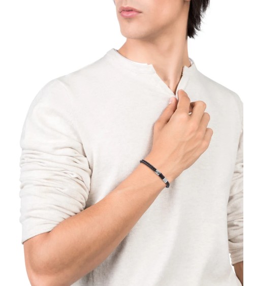 Pulsera Viceroy Hombre Air Piel Trenzada Negra Cordón y Acero 6456P01010 | Joyería Onix Lugo