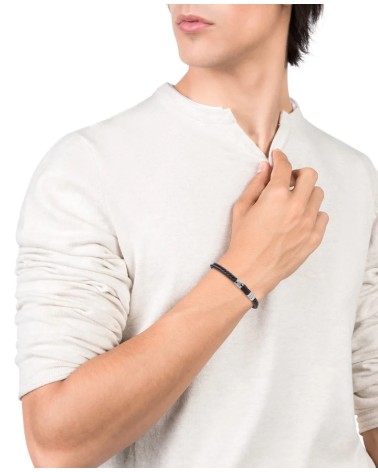 Pulsera Viceroy Hombre Air Piel Trenzada Negra Cordón y Acero 6456P01010 | Joyería Onix Lugo