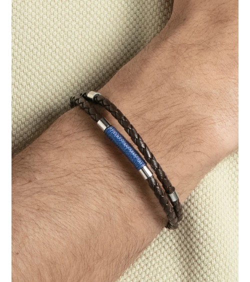 Pulsera Viceroy Hombre Piel Trenzada Marrón Cordón Azul y Acero 21,5 cm 75442P01011 | Joyería Onix Lugo