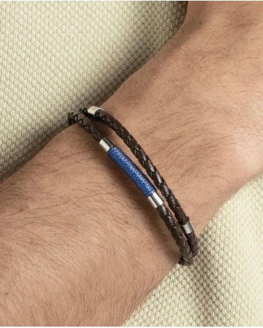 Pulsera Viceroy Hombre Piel Trenzada Marrón Cordón Azul y Acero 21,5 cm 75442P01011 | Joyería Onix Lugo