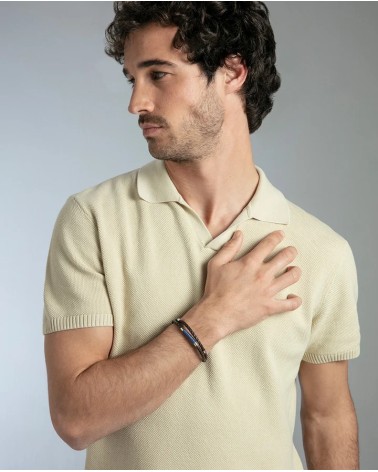 Pulsera Viceroy Hombre Piel Trenzada Marrón Cordón Azul y Acero 21,5 cm 75442P01011 | Joyería Onix Lugo