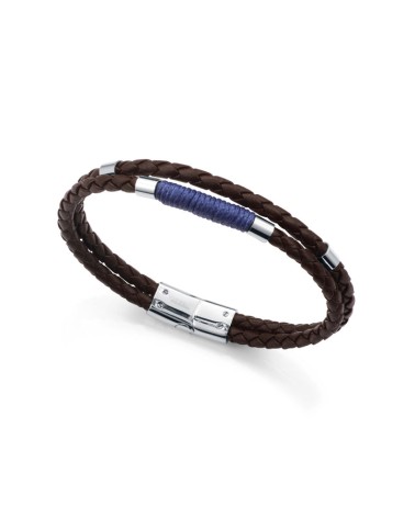 Pulsera Viceroy Hombre Piel Trenzada Marrón Cordón Azul y Acero 21,5 cm 75442P01011 | Joyería Onix Lugo