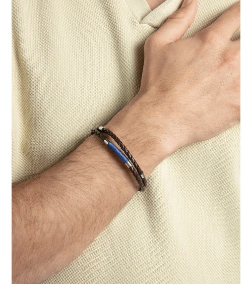 Pulsera Viceroy Hombre Piel Trenzada Marrón Cordón Azul y Acero 21,5 cm 75442P01011 | Joyería Onix Lugo