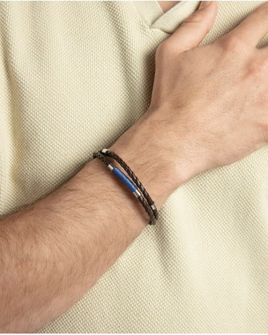 Pulsera Viceroy Hombre Piel Trenzada Marrón Cordón Azul y Acero 21,5 cm 75442P01011 | Joyería Onix Lugo