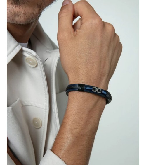 Pulsera Viceroy Hombre Piel Azul y Negra con Acero Infinito 75380P01013 | Joyería Onix Lugo
