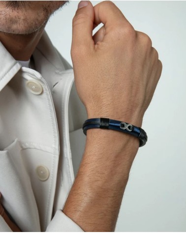 Pulsera Viceroy Hombre Piel Azul y Negra con Acero Infinito 75380P01013 | Joyería Onix Lugo