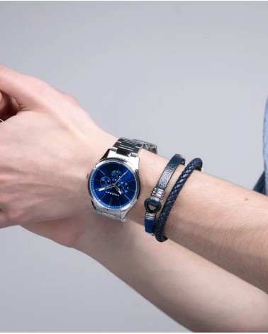 Pulsera Viceroy Hombre Piel Azul Nudo Náutico Cordón y Acero 14117P01013 | Joyería Onix Lugo