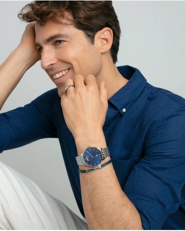 Pulsera Viceroy Hombre Piel Azul con Placa y Cable de Acero 75402P01013 | Joyería Onix Lugo