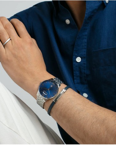 Pulsera Viceroy Hombre Piel Azul con Placa y Cable de Acero 75402P01013 | Joyería Onix Lugo