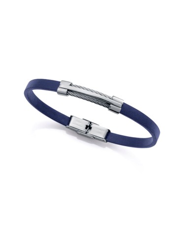 Pulsera Viceroy Hombre Piel Azul con Placa y Cable de Acero 75402P01013 | Joyería Onix Lugo