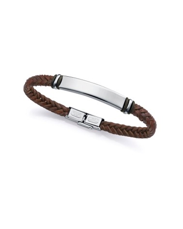 Pulsera Viceroy Hombre Piel Marrón Trenzada con Placa de Acero 15180P01011 | Joyería Onix Lugo