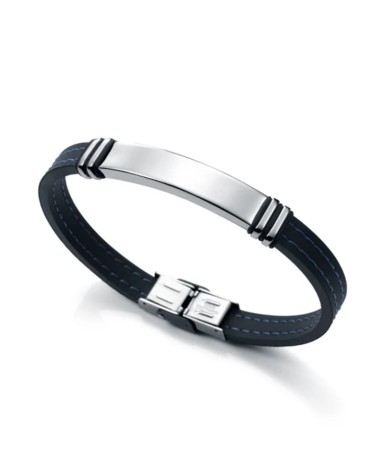 Pulsera Viceroy Hombre Fashion Caucho Negro Pespunte Azul y Placa Acero 6343P09013 | Joyería Onix Lugo
