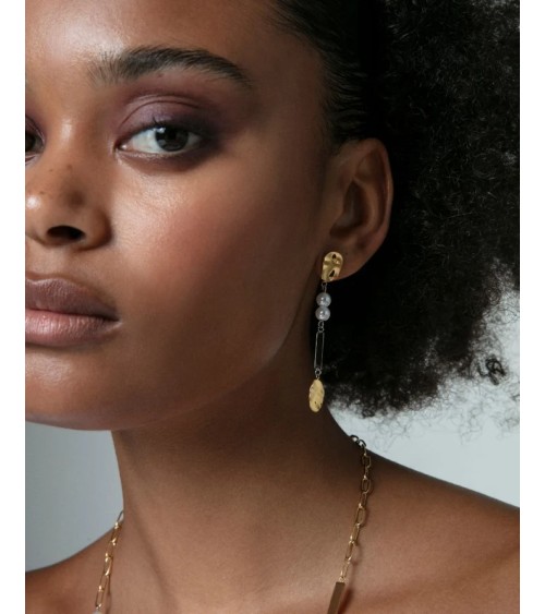 Pendientes Viceroy Mujer Largos Asimétricos Acero IP Dorado Plata Perlas 75372E01019 | Joyería Onix Lugo