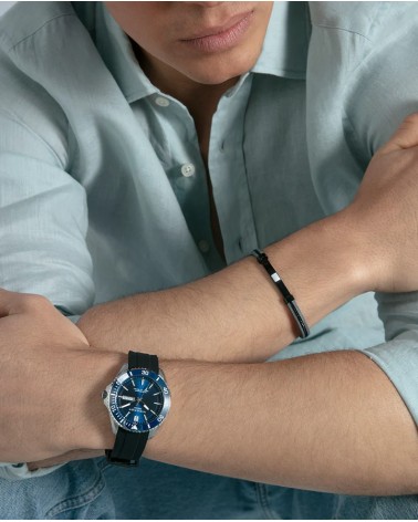 Pulsera Viceroy Hombre Piel Gris y Acero IP Negro Placa Cadena 14375P01010 | Joyería Onix Lugo