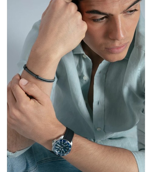 Pulsera Viceroy Hombre Piel Gris y Acero IP Negro Placa Cadena 14375P01010 | Joyería Onix Lugo